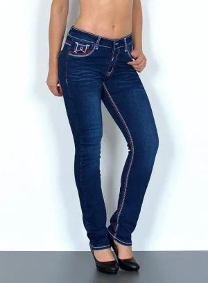 ESRA Straight-Jeans Damen Straight Jeans mit Kontrastnähten Hoch Bund bis Übergröße J755 High Waist Straight Jeans Damen mit dicker Naht Stretch Jeans Regular