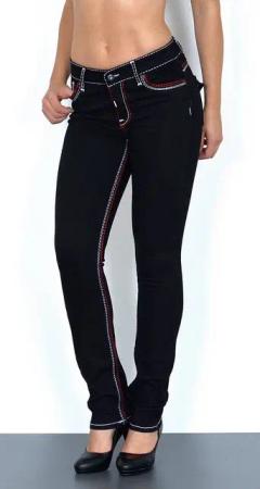 ESRA Straight-Jeans Damen Straight Jeans mit Kontrastnähten Hoch Bund bis Übergröße J755 High Waist Straight Jeans Damen mit dicker Naht Stretch Jeans Regular