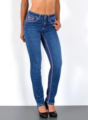 ESRA Straight-Jeans Damen Straight Jeans mit Kontrastnähten Hoch Bund bis Übergröße J755 High Waist Straight Jeans Damen mit dicker Naht Stretch Jeans Regular