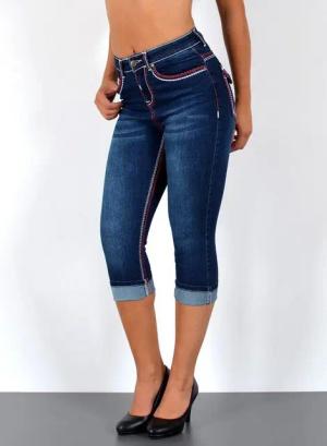 ESRA Caprijeans 3/4 Capri Jeans Damen High Waist weiße Naht Jeans Kontrastnähte J569 Capri Jeans Damen High Waist weiße Naht Jeans Kontrastnähte J569