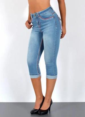 ESRA Caprijeans 3/4 Capri Jeans Damen High Waist weiße Naht Jeans Kontrastnähte J569 Capri Jeans Damen High Waist weiße Naht Jeans Kontrastnähte J569