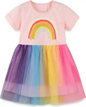 AUKUU Jerseykleid Das kleine Mädchen trägt ein buntes Chiffon-Kleid, ein sommerliches Netzkleid mit und ein niedliches Rundhalskleid.