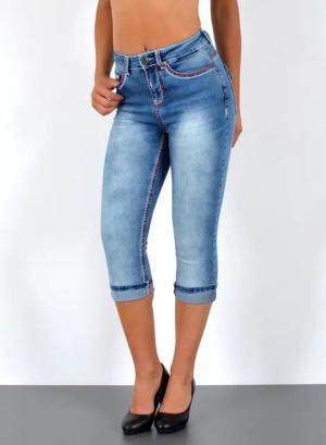 ESRA Caprijeans 3/4 Capri Jeans Damen High Waist weiße Naht Jeans Kontrastnähte J569 Capri Jeans Damen High Waist weiße Naht Jeans Kontrastnähte J569