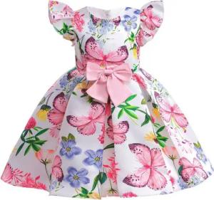 AUKUU Jerseykleid Kleines Mädchenkleid, Schmetterlingskleid, Sommerkleid, kleines Westenkleid mit fliegenden Ärmeln