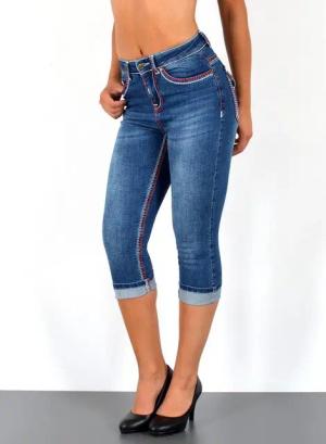 ESRA Caprijeans 3/4 Capri Jeans Damen High Waist weiße Naht Jeans Kontrastnähte J569 Capri Jeans Damen High Waist weiße Naht Jeans Kontrastnähte J569