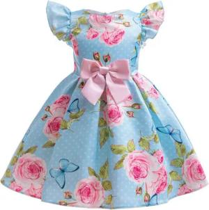 AUKUU Jerseykleid Kleines Mädchenkleid, Schmetterlingskleid, Sommerkleid, kleines Westenkleid mit fliegenden Ärmeln
