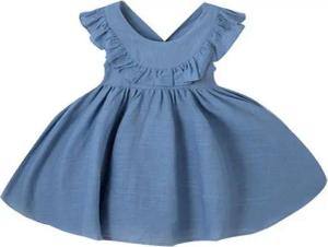 AUKUU Jerseykleid Das niedliche Kleid des kleinen Mädchens ist ein Trägerkleid mit Knöpfen und Rüschenkante.