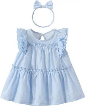 AUKUU Jerseykleid Kleines Mädchenkleid, Sommerblau, süßes Temperament-Faltenkleid