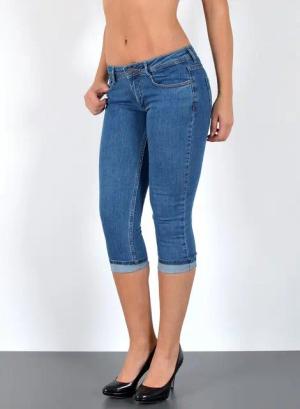 ESRA Caprijeans Damen 3/4 Jeans Hüftjeans niedrige Leibhöhe Damen 3/4 Hose Tief Bund Damen Capri Jeans Low Waist bis Übergröße Plus Size Große Größe Shorts