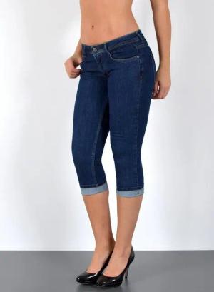 ESRA Caprijeans Damen 3/4 Jeans Hüftjeans niedrige Leibhöhe Damen 3/4 Hose Tief Bund Damen Capri Jeans Low Waist bis Übergröße Plus Size Große Größe Shorts