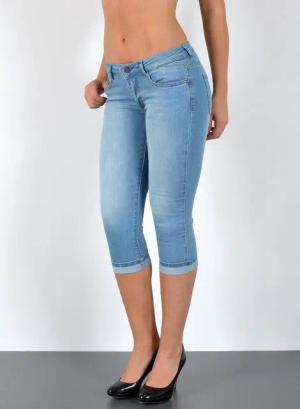 ESRA Caprijeans Damen 3/4 Jeans Hüftjeans niedrige Leibhöhe Damen 3/4 Hose Tief Bund Damen Capri Jeans Low Waist bis Übergröße Plus Size Große Größe Shorts