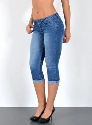 ESRA Caprijeans Damen 3/4 Jeans Hüftjeans niedrige Leibhöhe Damen 3/4 Hose Tief Bund Damen Capri Jeans Low Waist bis Übergröße Plus Size Große Größe Shorts