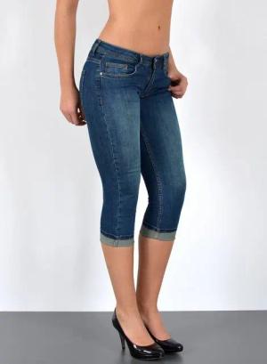 ESRA Caprijeans Damen 3/4 Jeans Hüftjeans niedrige Leibhöhe Damen 3/4 Hose Tief Bund Damen Capri Jeans Low Waist bis Übergröße Plus Size Große Größe Shorts