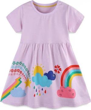AUKUU Jerseykleid Das kleine Mädchen trägt ein modisches Kleid, ein Sommerkleid und ein Kleid mit Rundhalsausschnitt.