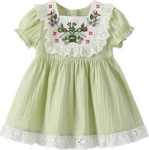 AUKUU Jerseykleid Kleines Mädchenkleid, grünes Kurzarmkleid, süßer modischer Rock