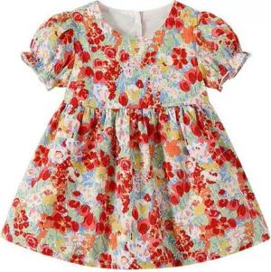 AUKUU Jerseykleid Kleines Mädchenkleid, Sommer-Blumenschleifenrock, lässiges Kurzarmkleid