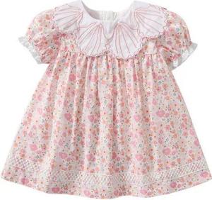 AUKUU Jerseykleid Kleines Mädchenkleid, rosafarbenes Blumen-Sommerkleid mit kurzen Ärmeln