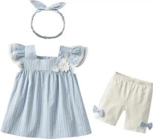 AUKUU Jerseykleid Sommerkleidung für kleine Mädchen, blau, kurzärmelig, modische Kleidung
