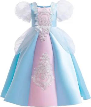 AUKUU Jerseykleid Ein Retro-Kleid für kleine Mädchen, ein Kleid mit Puffärmeln, ein langes festliches Kleid.