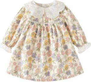 AUKUU Jerseykleid Langärmliges Kleid für kleine Mädchen, süßes, vielseitiges Blumenkleid