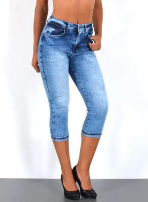 ESRA Caprijeans Damen 3/4 Capri Jeans Hoch-Bund Sommer Hose kurze Jeans Shorts J740 High Waist Capri Jeans Damen Sommer Hose Stretch-Jeans bis Übergröße