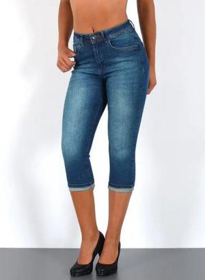 ESRA Caprijeans Damen 3/4 Capri Jeans Hoch-Bund Sommer Hose kurze Jeans Shorts J740 High Waist Capri Jeans Damen Sommer Hose Stretch-Jeans bis Übergröße