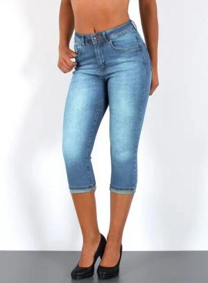 ESRA Caprijeans Damen 3/4 Capri Jeans Hoch-Bund Sommer Hose kurze Jeans Shorts J740 High Waist Capri Jeans Damen Sommer Hose Stretch-Jeans bis Übergröße