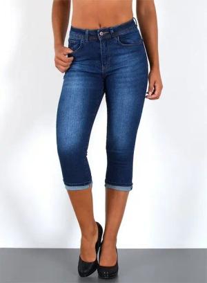 ESRA Caprijeans Damen 3/4 Capri Jeans Hoch-Bund Sommer Hose kurze Jeans Shorts J740 High Waist Capri Jeans Damen Sommer Hose Stretch-Jeans bis Übergröße