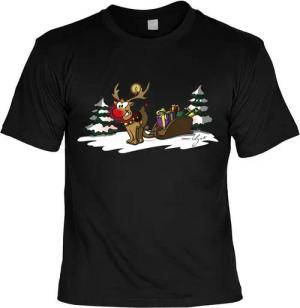 Tini - Shirts Print-Shirt T-Shirt Weihnachten Comic : Rentier mit Schlitten Rudolph Weihnachtsfeier
