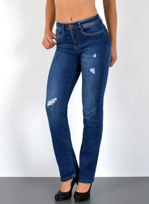 ESRA Straight-Jeans Stretch-Jeans Damen High Waist Jeans Straight Leg Hose Regular G3 Straight Fit Jeans Damen High Waist Gerade Schnitt Jeans bis Übergröße