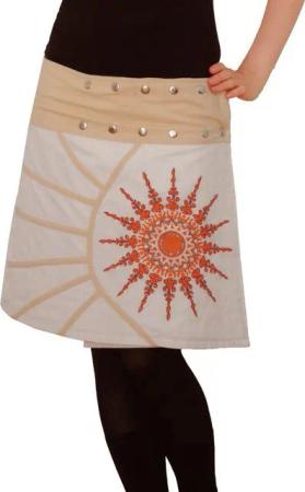 PUREWONDER Wickelrock Damen Rock mit Mandala-Blume bestickt sk193 Baumwolle Einheitsgröße