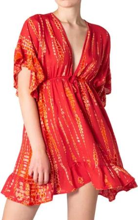 PANASIAM Tunikakleid kurzes Sommerkleid aus natürlicher Viskose mit V Ausschnitt Boho-Kleid Damen Strandkleid Minidress mit Volants Ethno Beach Dress Tunikakleid