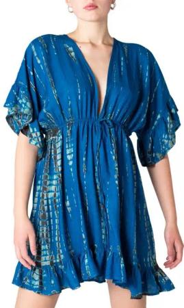PANASIAM Tunikakleid kurzes Sommerkleid aus natürlicher Viskose mit V Ausschnitt Boho-Kleid Damen Strandkleid Minidress mit Volants Ethno Beach Dress Tunikakleid