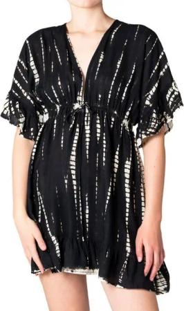 PANASIAM Tunikakleid kurzes Sommerkleid aus natürlicher Viskose mit V Ausschnitt Boho-Kleid Damen Strandkleid Minidress mit Volants Ethno Beach Dress Tunikakleid