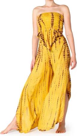 PANASIAM Tunikakleid Zweiteiler Set Bandeu-Top & Plisseehose mit Schlitz aus 100% Viskose Sexy Damenmode Bohokleid Sommerkleid Crop-Top Hosenkleid Maxikleid
