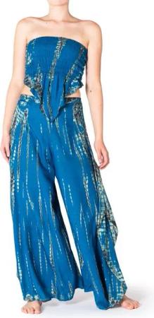 PANASIAM Tunikakleid Zweiteiler Set Bandeu-Top & Plisseehose mit Schlitz aus 100% Viskose Sexy Damenmode Bohokleid Sommerkleid Crop-Top Hosenkleid Maxikleid