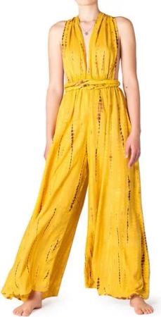 PANASIAM Tunikakleid modernes Hosenkleid Strandkleid aus natürlicher Viskose mit Bindeband Wickelkleid im Tie-Dye Design Jumpsuit Overall Infinity Trägerkleid