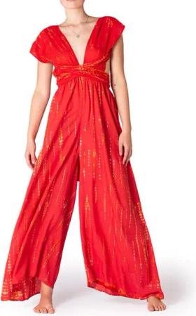 PANASIAM Tunikakleid modernes Hosenkleid Strandkleid aus natürlicher Viskose mit Bindeband Wickelkleid im Tie-Dye Design Jumpsuit Overall Infinity Trägerkleid