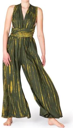 PANASIAM Tunikakleid modernes Hosenkleid Strandkleid aus natürlicher Viskose mit Bindeband Wickelkleid im Tie-Dye Design Jumpsuit Overall Infinity Trägerkleid