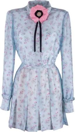 RUA & RUA Minikleid Kleid aus Seide Hemdkleid Seidenkleid mit Blumen-Brosche