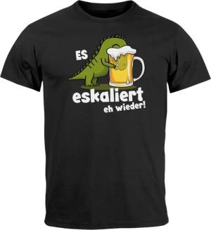 MoonWorks Print-Shirt Herren T-Shirt Alkohol Bier Shirt Es Eskaliert Eh Wieder T-Rex Dino mit Print