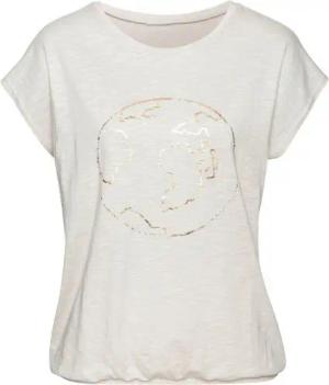 Vivance Rundhalsshirt mit goldfarben schimmerndem Frontprint aus weicher Baumwoll-Slub-Qualität