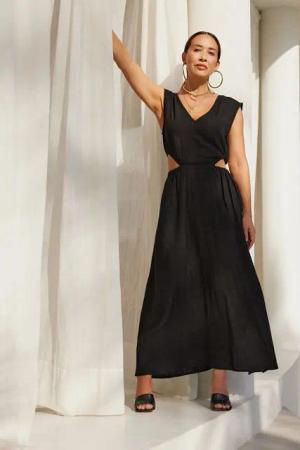 Myleene Klass Maxikleid Myleene Klass Leinenkleid mit Zierausschnitt (1-tlg)