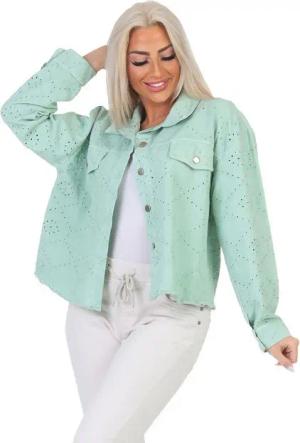 Aurela Damenmode Jeansjacke Damen Sommerjacke Jeanslook leichte Kurzjacke Denim mit Lochstickerei