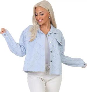 Aurela Damenmode Jeansjacke Damen Sommerjacke Jeanslook leichte Kurzjacke Denim mit Lochstickerei