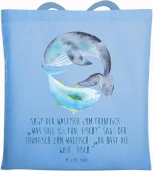 Mr. & Mrs. Panda Tragetasche Walfisch Thunfisch - Sky Blue - Geschenk, Wahl, lustige Sprüche, Eink (1-tlg), Emotionale Sprüche