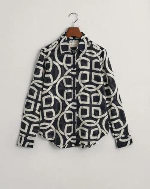 Gant Blusenshirt REG MONOGRAM PRINT CTN SILK SHIRT, EVENING BLUE
