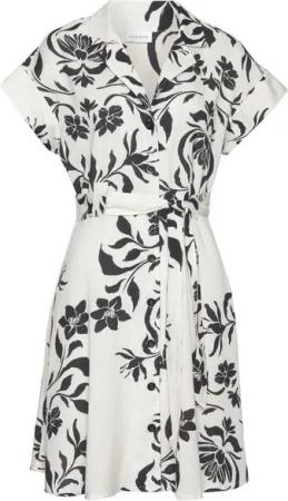 LASCANA Hemdblusenkleid (mit Bindegürtel) aus Leinenmix, luftiges Sommerkleid mit Blumendruck, Strandkleid