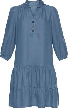 LASCANA Jeanskleid mit Rüsche am Kragen und Knopfleiste, Blusenkleid, Tunikakleid