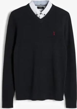 Next 2-in-1-Pullover Regular Fit Pulli mit V-Ausschnitt und Hemdeinsatz (1-tlg)